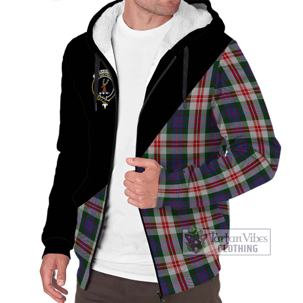 Fraser Red Dress Tartan Sherpa Hoodie with Family Crest and Military Logo Style Unisex S - Tartanvibesclothing Shop