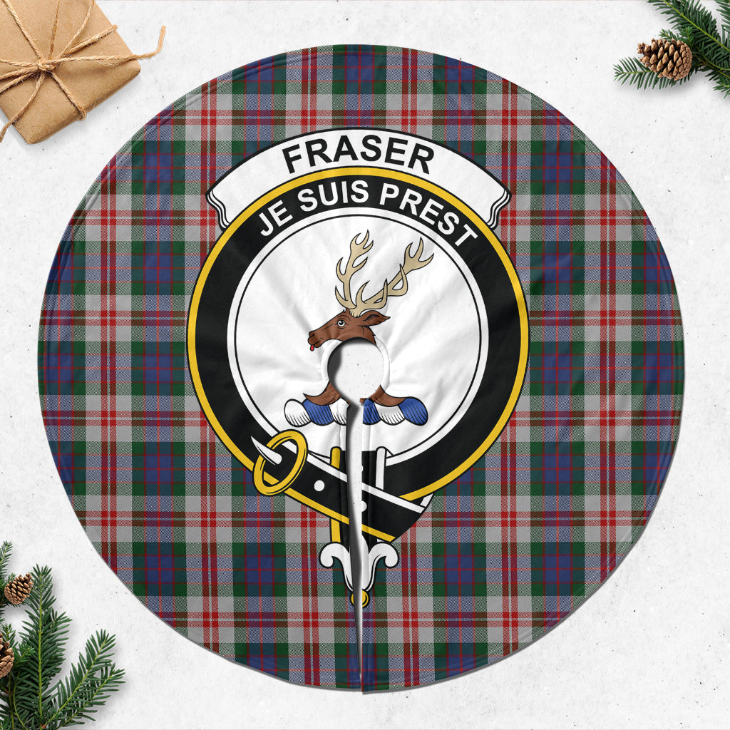 Fraser Red Dress Tartan Christmas Tree Skirt with Family Crest - Tartanvibesclothing