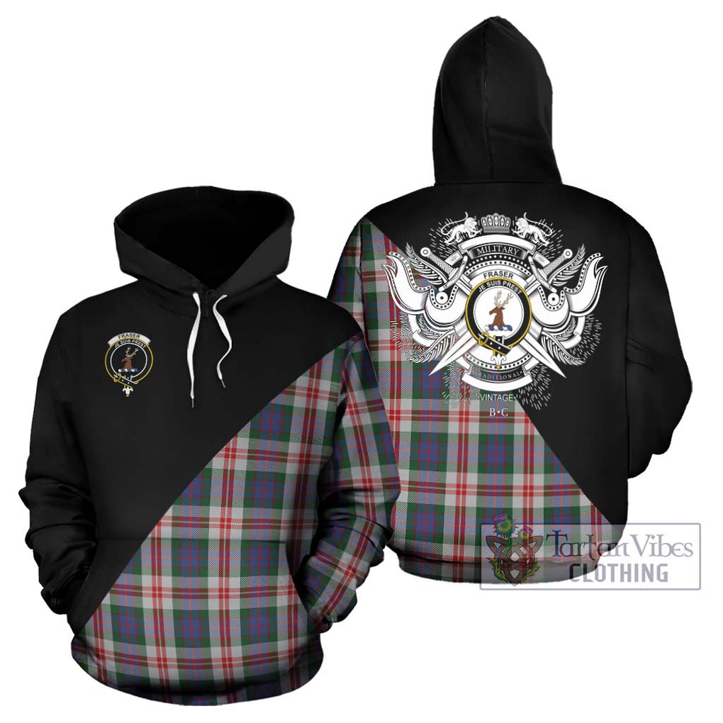 Fraser Red Dress Tartan Hoodie with Family Crest and Military Logo Style Zip Hoodie - Tartanvibesclothing Shop