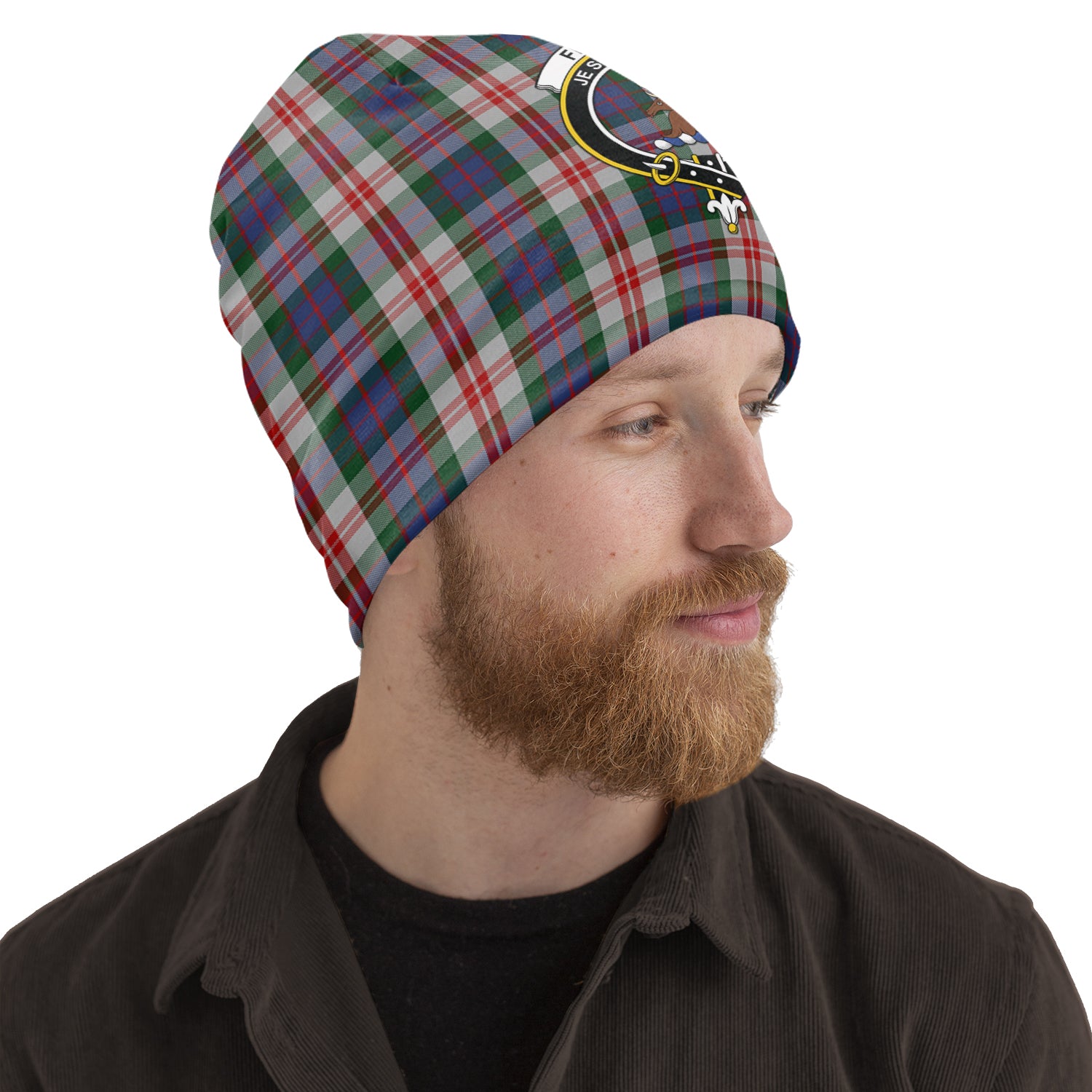 Fraser Red Dress Tartan Beanies Hat with Family Crest One Size 10.5*10.2 inches - Tartan Vibes Clothing