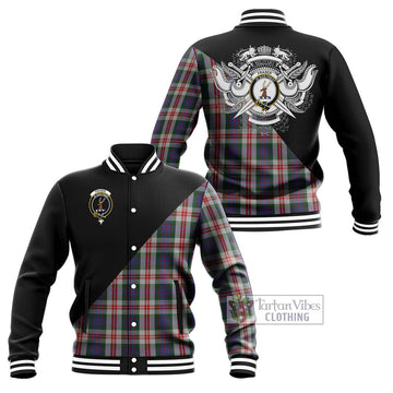 Fraser Red Dress Tartan Baseball Jacket with Family Crest and Military Logo Style