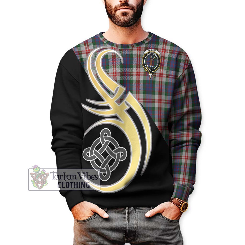 Fraser Red Dress Tartan Sweatshirt with Family Crest and Celtic Symbol Style Unisex - Tartan Vibes Clothing