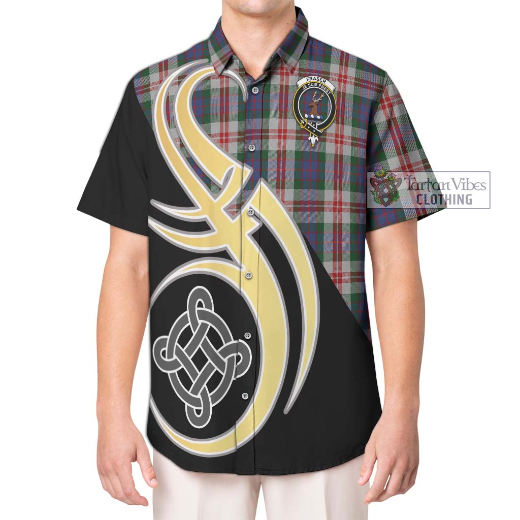 Fraser Red Dress Tartan Short Sleeve Button Shirt with Family Crest and Celtic Symbol Style Kid - Tartan Vibes Clothing