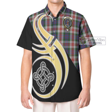 Fraser Red Dress Tartan Short Sleeve Button Shirt with Family Crest and Celtic Symbol Style