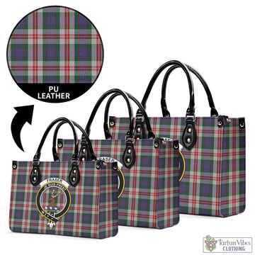 Fraser Red Dress Tartan Luxury Leather Handbags with Family Crest