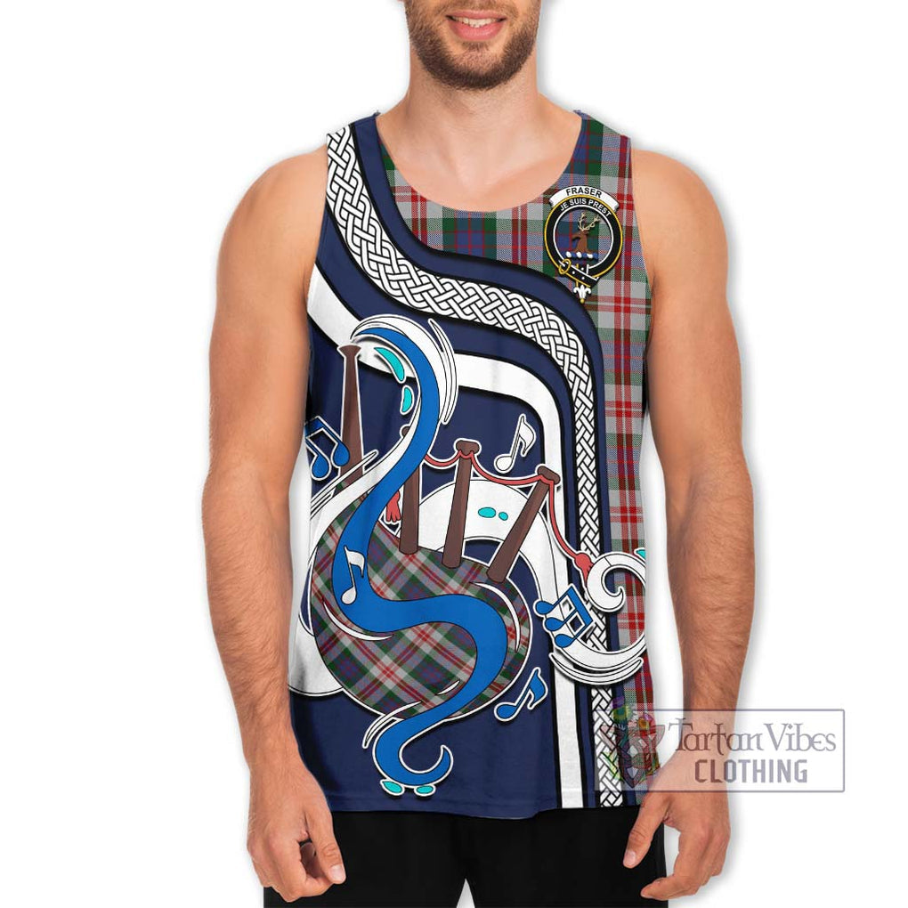 Fraser Red Dress Tartan Men's Tank Top with Epic Bagpipe Style Men - Tartanvibesclothing Shop