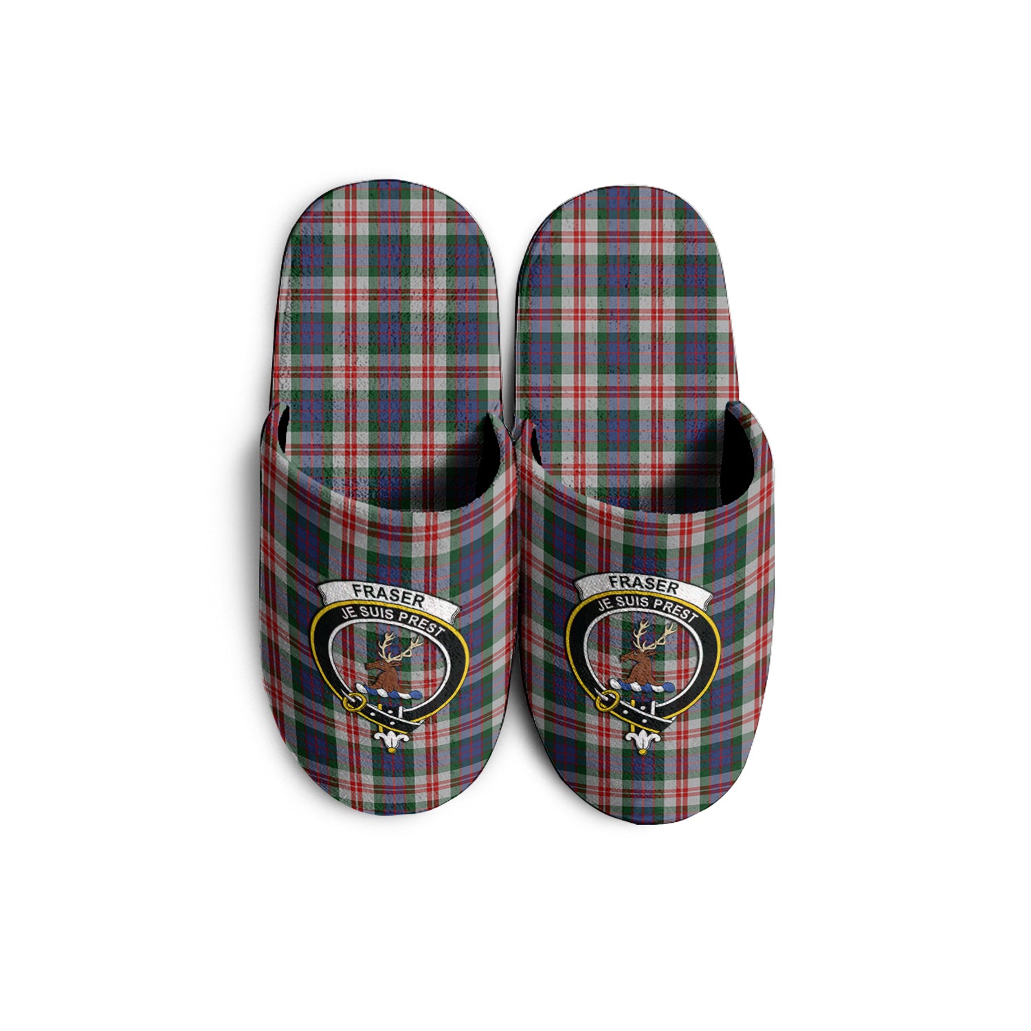 Fraser Red Dress Tartan Home Slippers with Family Crest - Tartanvibesclothing