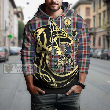 Fraser Red Dress Tartan Hoodie with Family Crest Celtic Wolf Style