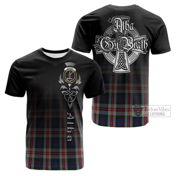 Fraser Red Dress Tartan Cotton T-shirt Featuring Alba Gu Brath Family Crest Celtic Inspired