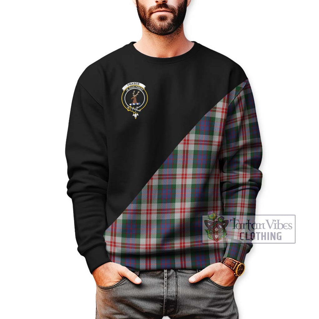 Fraser Red Dress Tartan Sweatshirt with Family Crest and Military Logo Style Unisex - Tartanvibesclothing Shop