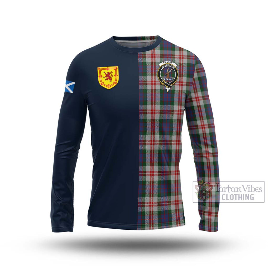 Tartan Vibes Clothing Fraser Red Dress Tartan Long Sleeve T-Shirt with Scottish Lion Royal Arm Half Style