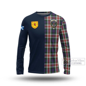 Fraser Red Dress Tartan Long Sleeve T-Shirt Alba with Scottish Lion Royal Arm Half Style