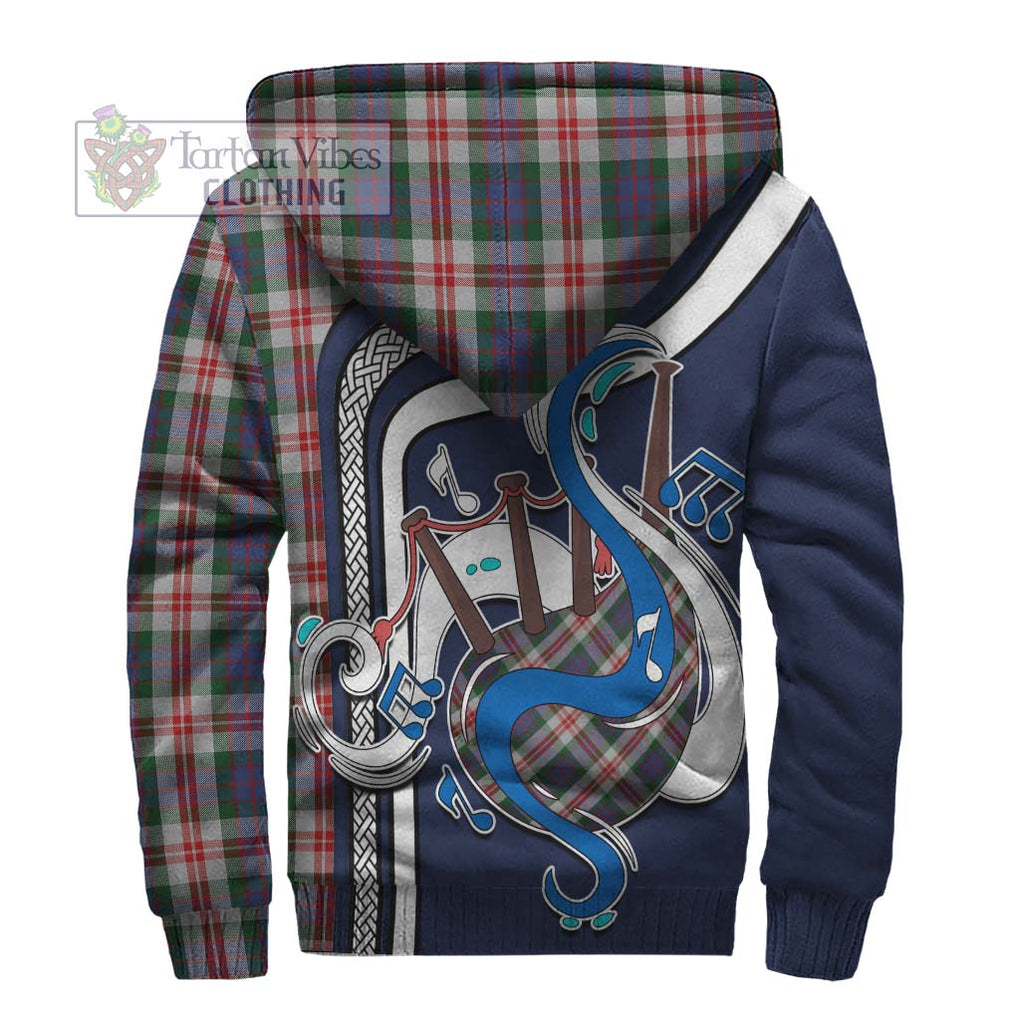 Fraser Red Dress Tartan Sherpa Hoodie with Epic Bagpipe Style - Tartanvibesclothing Shop