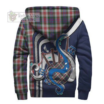 Fraser Red Dress Tartan Sherpa Hoodie with Epic Bagpipe Style