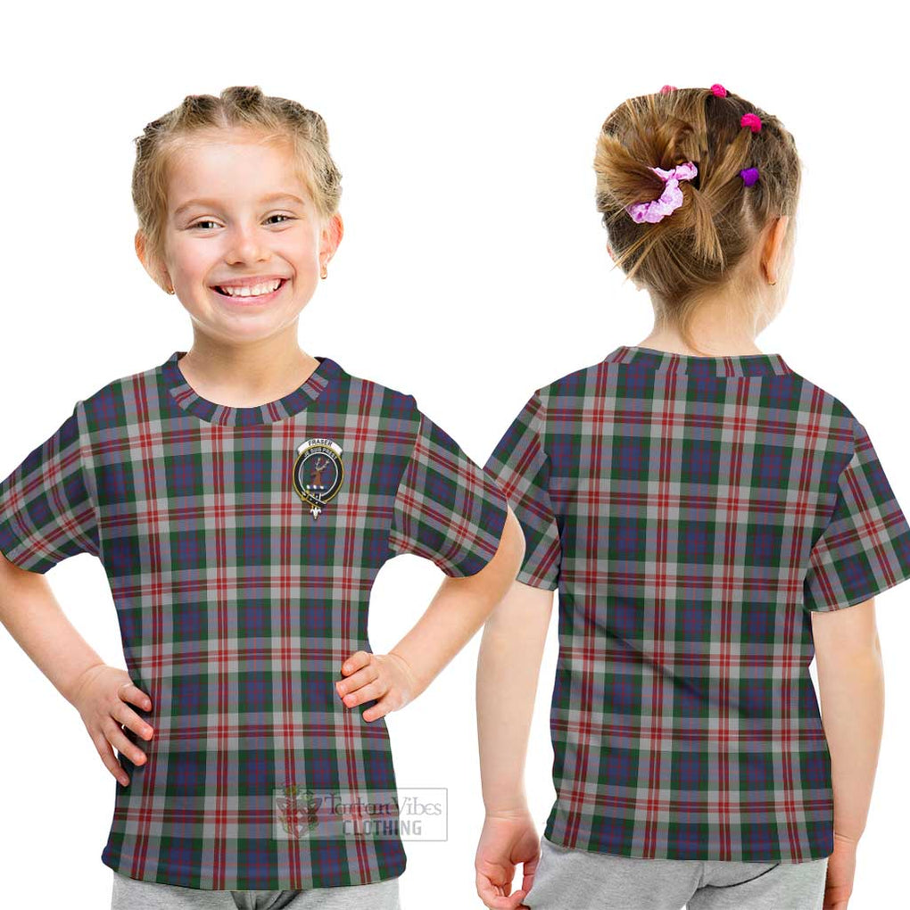 Fraser Red Dress Tartan Kid T-Shirt with Family Crest - Tartanvibesclothing Shop