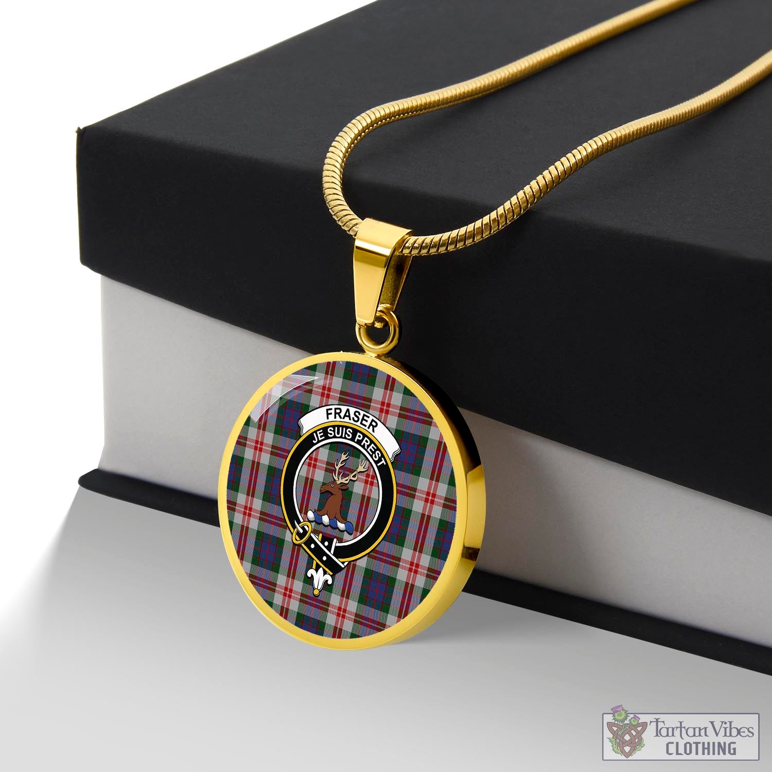 Tartan Vibes Clothing Fraser Red Dress Tartan Circle Necklace with Family Crest