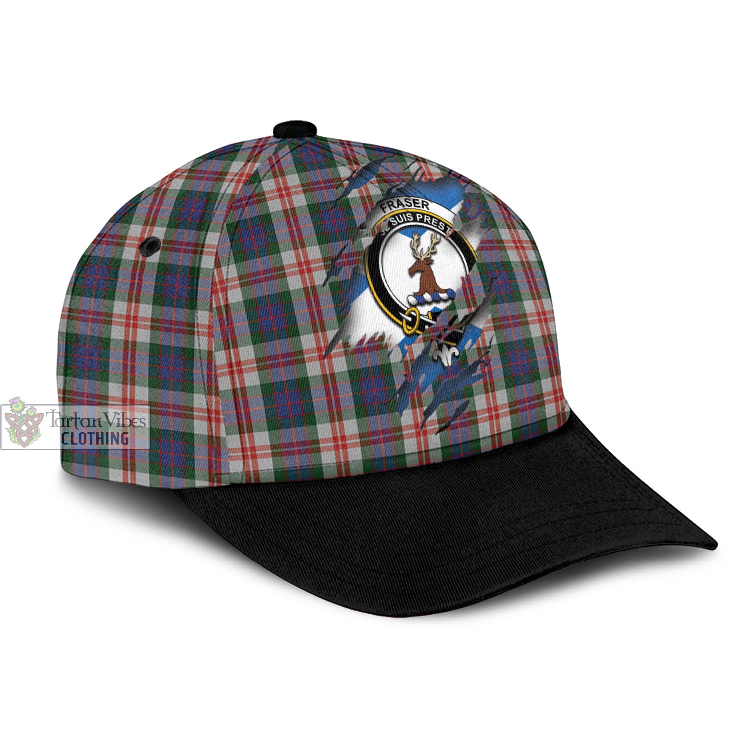 Tartan Vibes Clothing Fraser Red Dress Tartan Classic Cap with Family Crest In Me Style