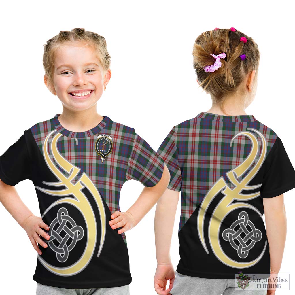 Fraser Red Dress Tartan Kid T-Shirt with Family Crest and Celtic Symbol Style - Tartan Vibes Clothing