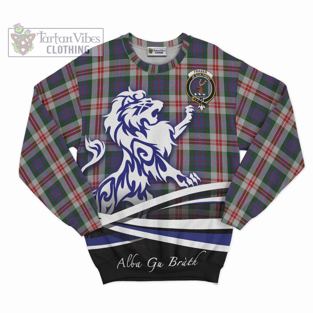 Fraser Red Dress Tartan Sweatshirt with Alba Gu Brath Regal Lion Emblem - Tartanvibesclothing Shop