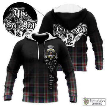 Fraser Red Dress Tartan Knitted Hoodie Featuring Alba Gu Brath Family Crest Celtic Inspired