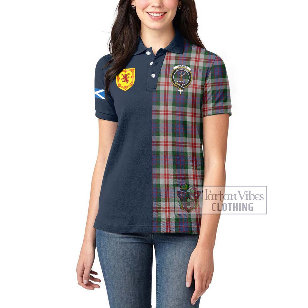 Tartan Vibes Clothing Fraser Red Dress Tartan Women's Polo Shirt with Scottish Lion Royal Arm Half Style