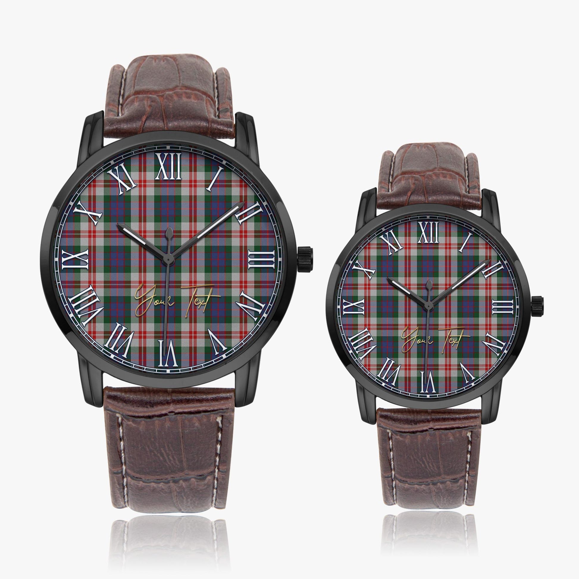 Fraser Red Dress Tartan Personalized Your Text Leather Trap Quartz Watch Wide Type Black Case With Brown Leather Strap - Tartanvibesclothing