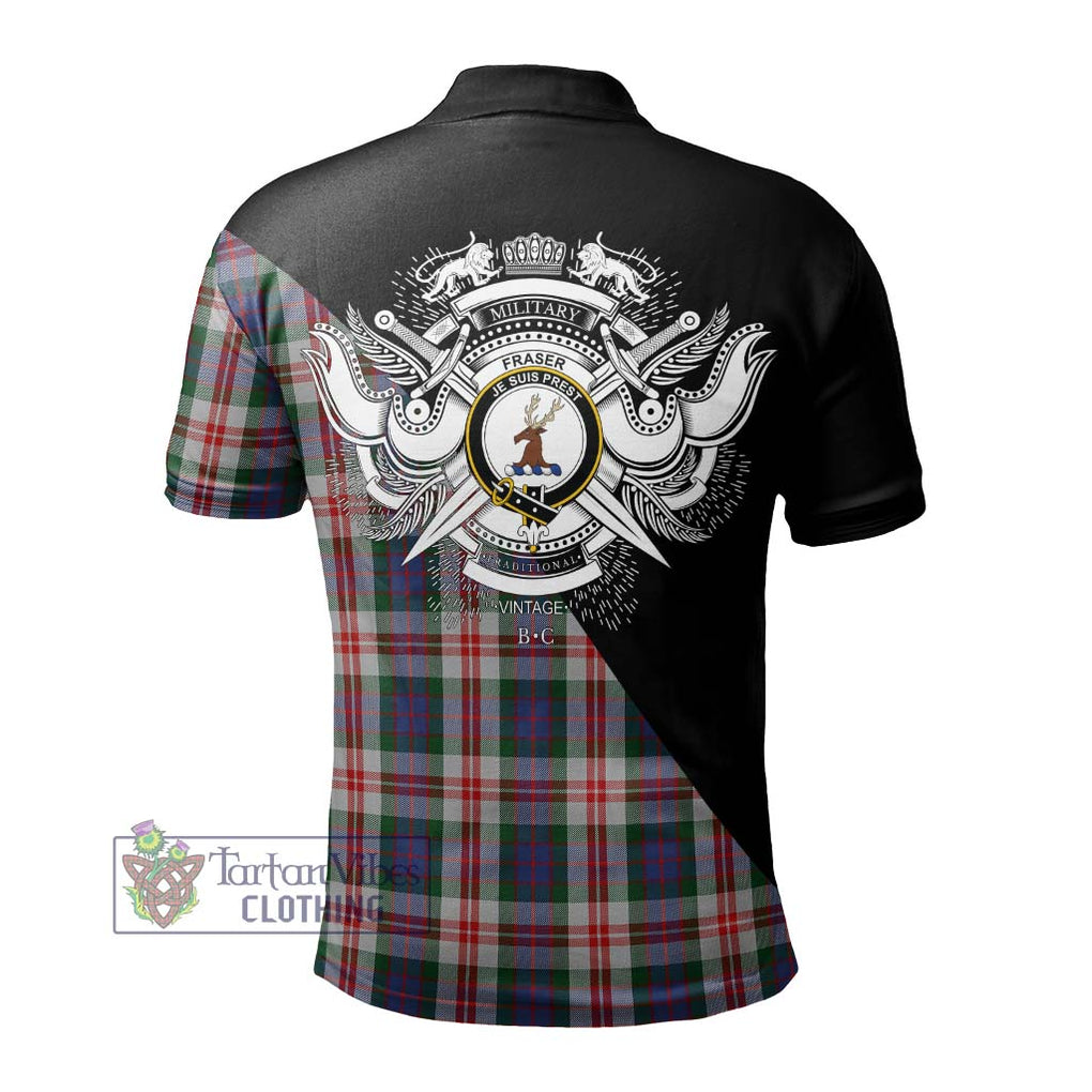 Fraser Red Dress Tartan Polo Shirt with Family Crest and Military Logo Style - Tartanvibesclothing Shop