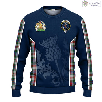 Fraser Red Dress Tartan Knitted Sweatshirt with Family Crest and Scottish Thistle Vibes Sport Style