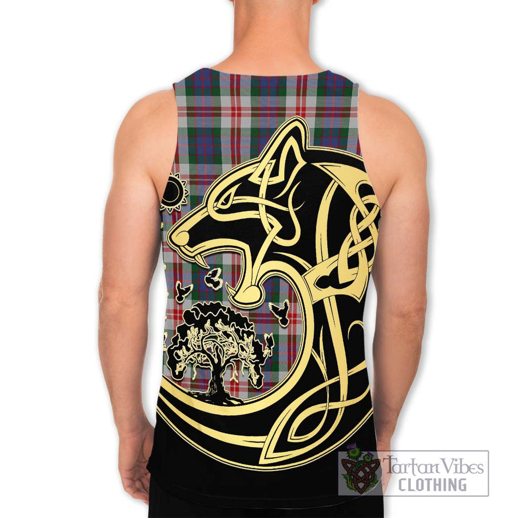 Fraser Red Dress Tartan Men's Tank Top with Family Crest Celtic Wolf Style - Tartan Vibes Clothing