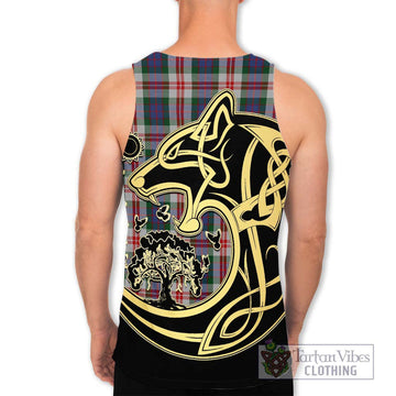 Fraser Red Dress Tartan Men's Tank Top with Family Crest Celtic Wolf Style