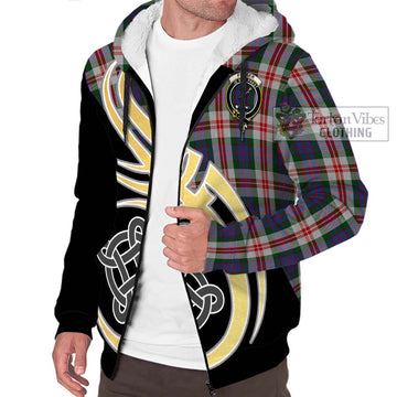 Fraser Red Dress Tartan Sherpa Hoodie with Family Crest and Celtic Symbol Style