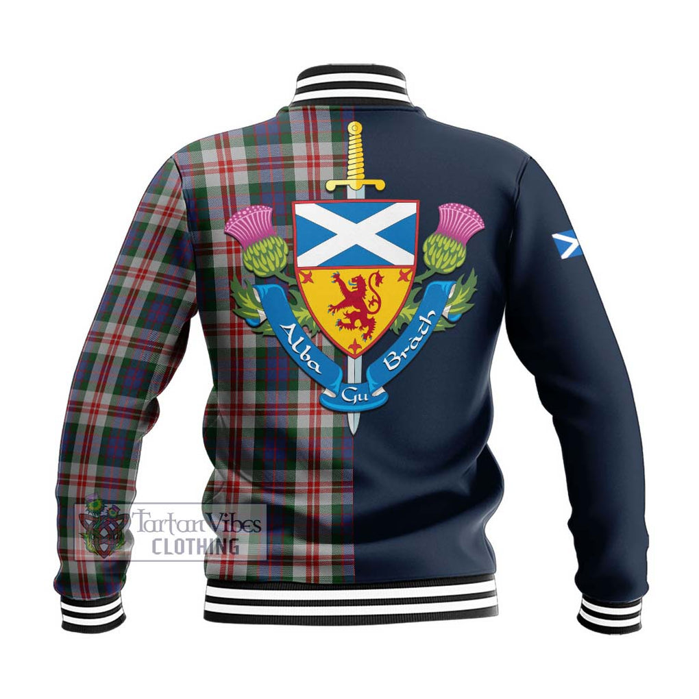 Tartan Vibes Clothing Fraser Red Dress Tartan Baseball Jacket with Scottish Lion Royal Arm Half Style