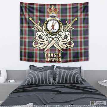 Fraser Red Dress Tartan Tapestry with Clan Crest and the Golden Sword of Courageous Legacy