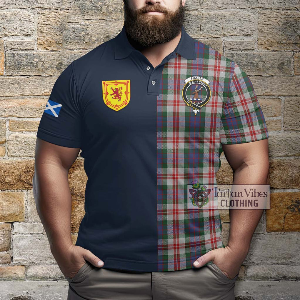 Tartan Vibes Clothing Fraser Red Dress Tartan Polo Shirt with Scottish Lion Royal Arm Half Style