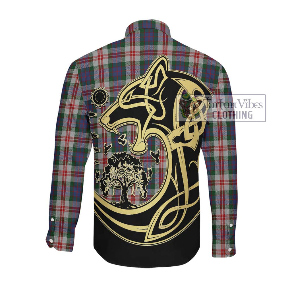 Fraser Red Dress Tartan Long Sleeve Button Shirt with Family Crest Celtic Wolf Style Men's Shirt - Tartan Vibes Clothing