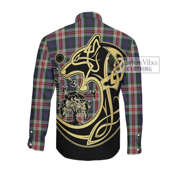 Fraser Red Dress Tartan Long Sleeve Button Shirt with Family Crest Celtic Wolf Style