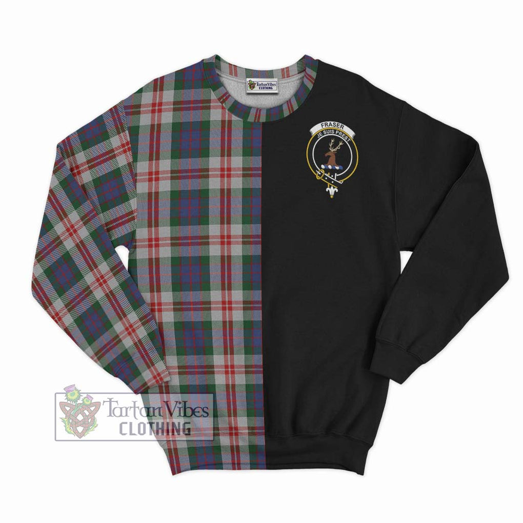 Fraser Red Dress Tartan Sweatshirt with Family Crest and Half Of Me Style - Tartanvibesclothing Shop