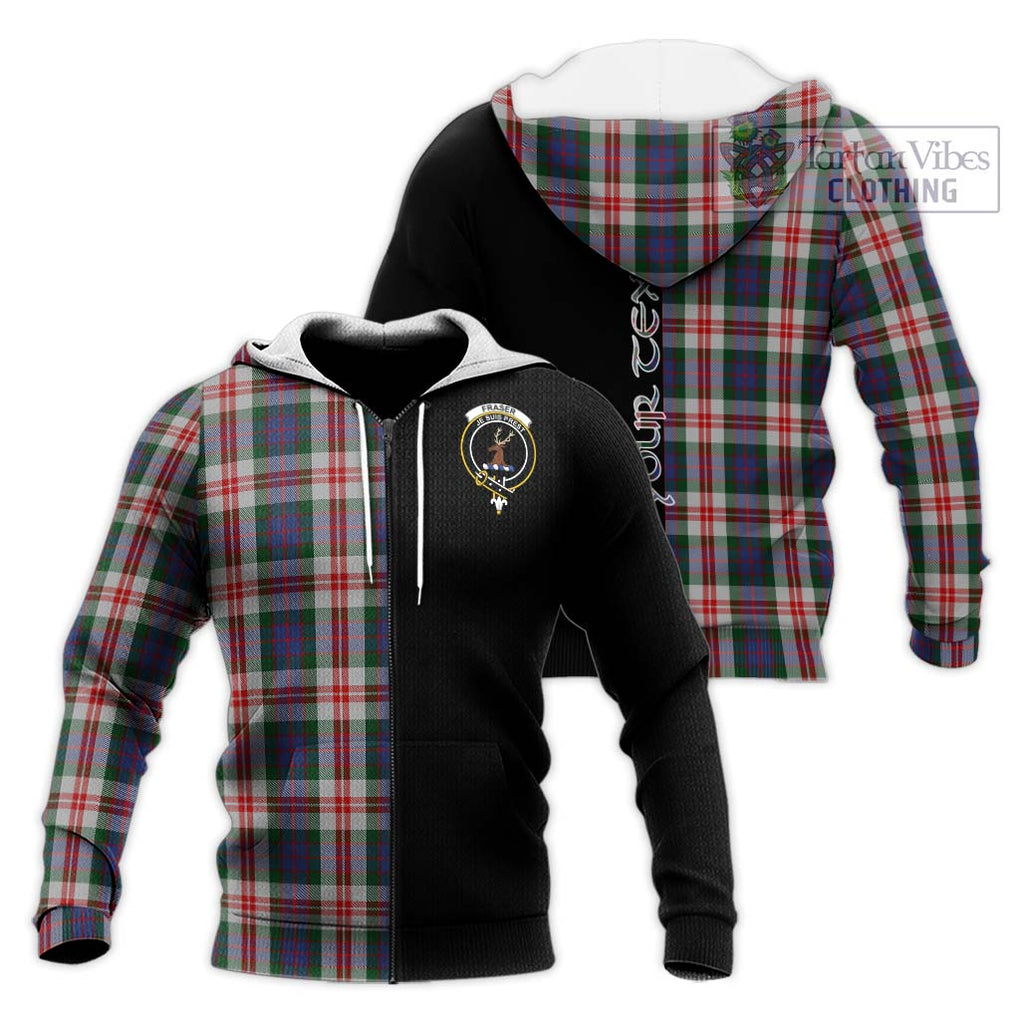 Fraser Red Dress Tartan Knitted Hoodie with Family Crest and Half Of Me Style Unisex Knitted Zip Hoodie - Tartanvibesclothing Shop