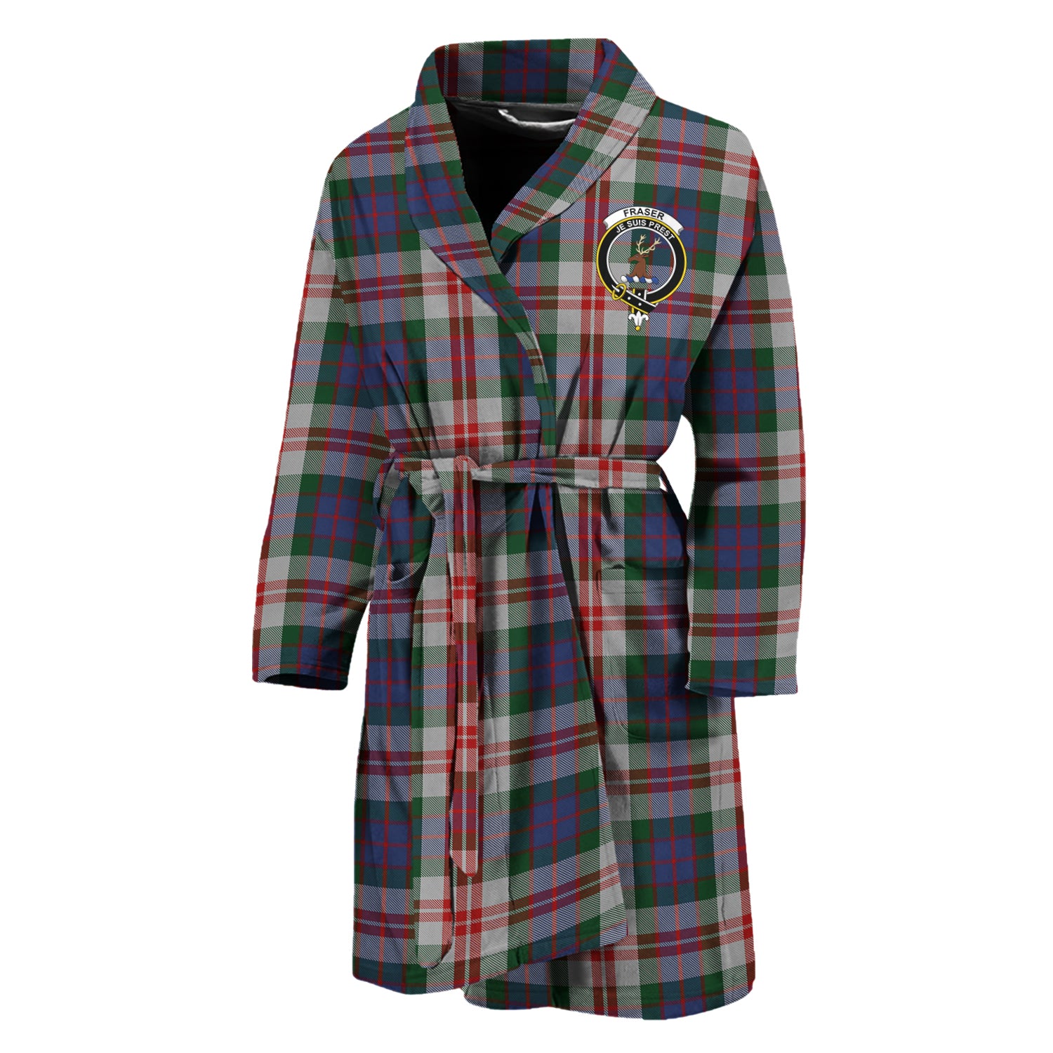 Fraser Red Dress Tartan Bathrobe with Family Crest Unisex M - Tartan Vibes Clothing