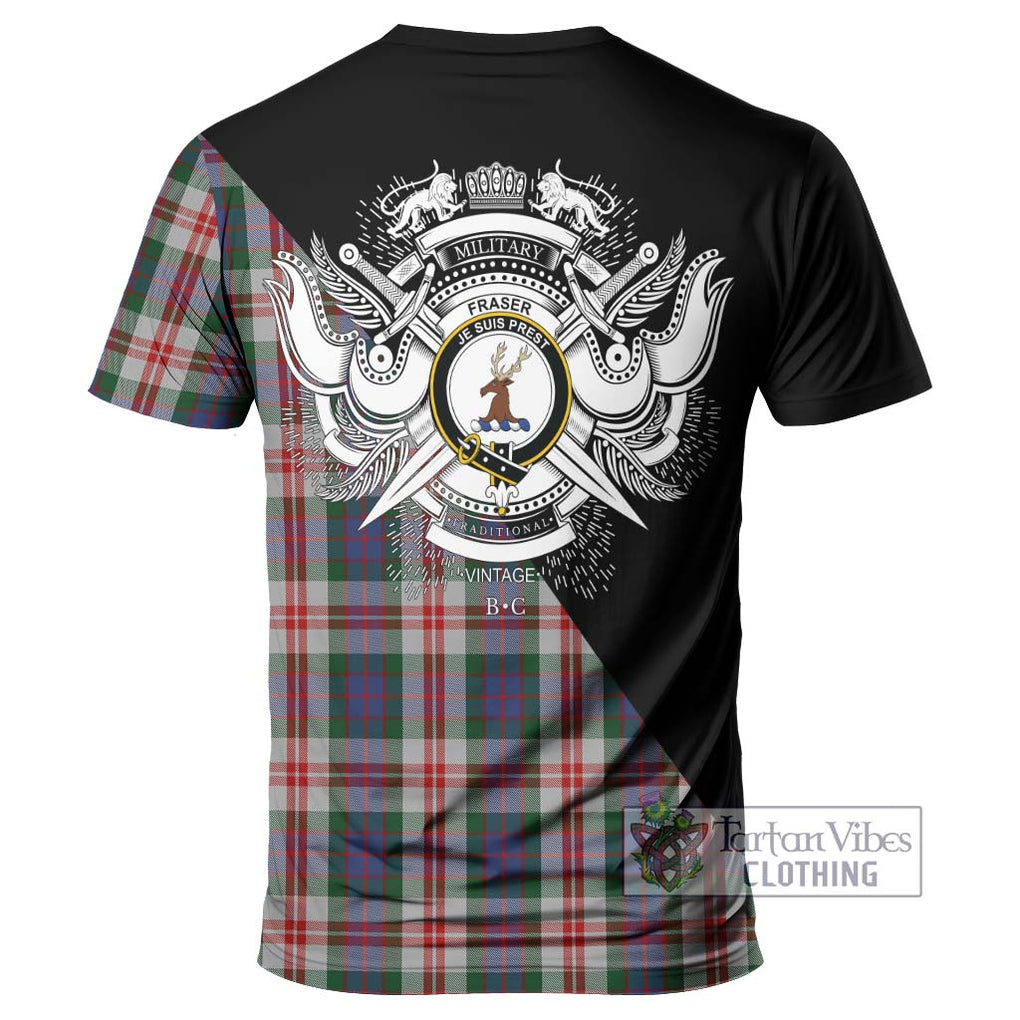 Fraser Red Dress Tartan T-Shirt with Family Crest and Military Logo Style - Tartanvibesclothing Shop