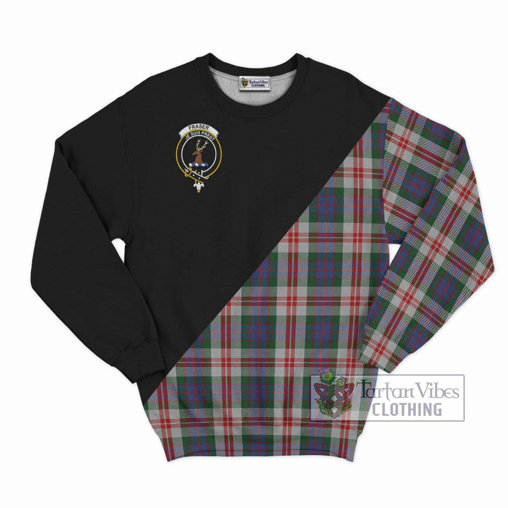 Fraser Red Dress Tartan Sweatshirt with Family Crest and Military Logo Style - Tartanvibesclothing Shop