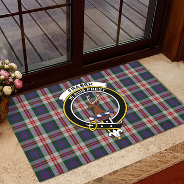 Fraser Red Dress Tartan Door Mat with Family Crest