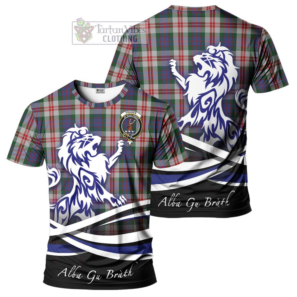 Tartan Vibes Clothing Fraser Red Dress Tartan Cotton T-shirt with Alba Gu Brath Regal Lion Emblem