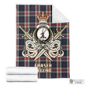 Fraser Red Dress Tartan Blanket with Clan Crest and the Golden Sword of Courageous Legacy