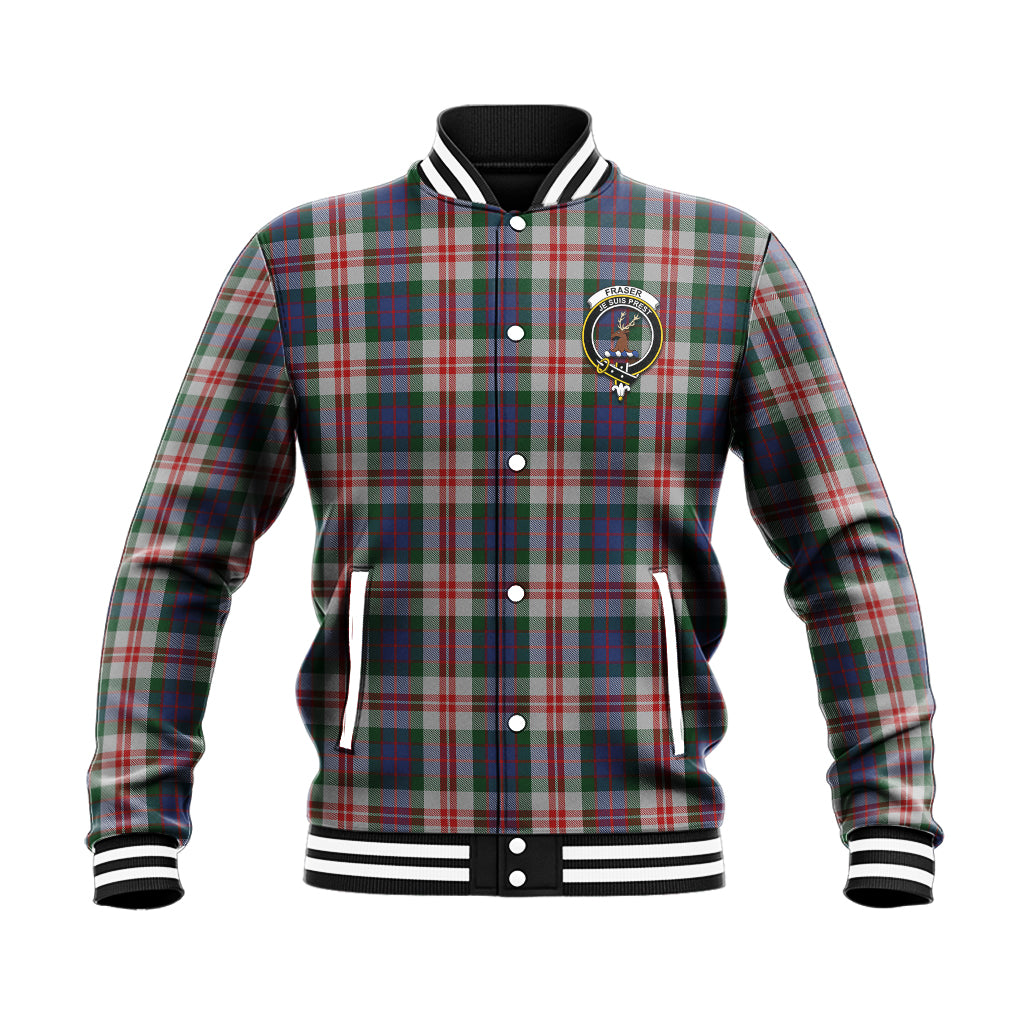 Fraser Red Dress Tartan Baseball Jacket with Family Crest - Tartan Vibes Clothing