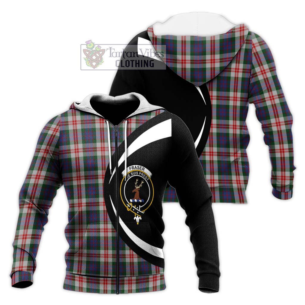 Fraser Red Dress Tartan Knitted Hoodie with Family Crest Circle Style Unisex Knitted Zip Hoodie - Tartan Vibes Clothing