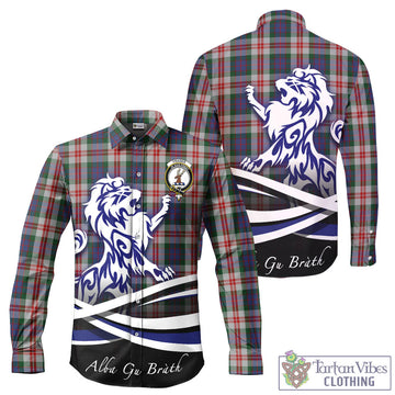 Fraser Red Dress Tartan Long Sleeve Button Up Shirt with Alba Gu Brath Regal Lion Emblem