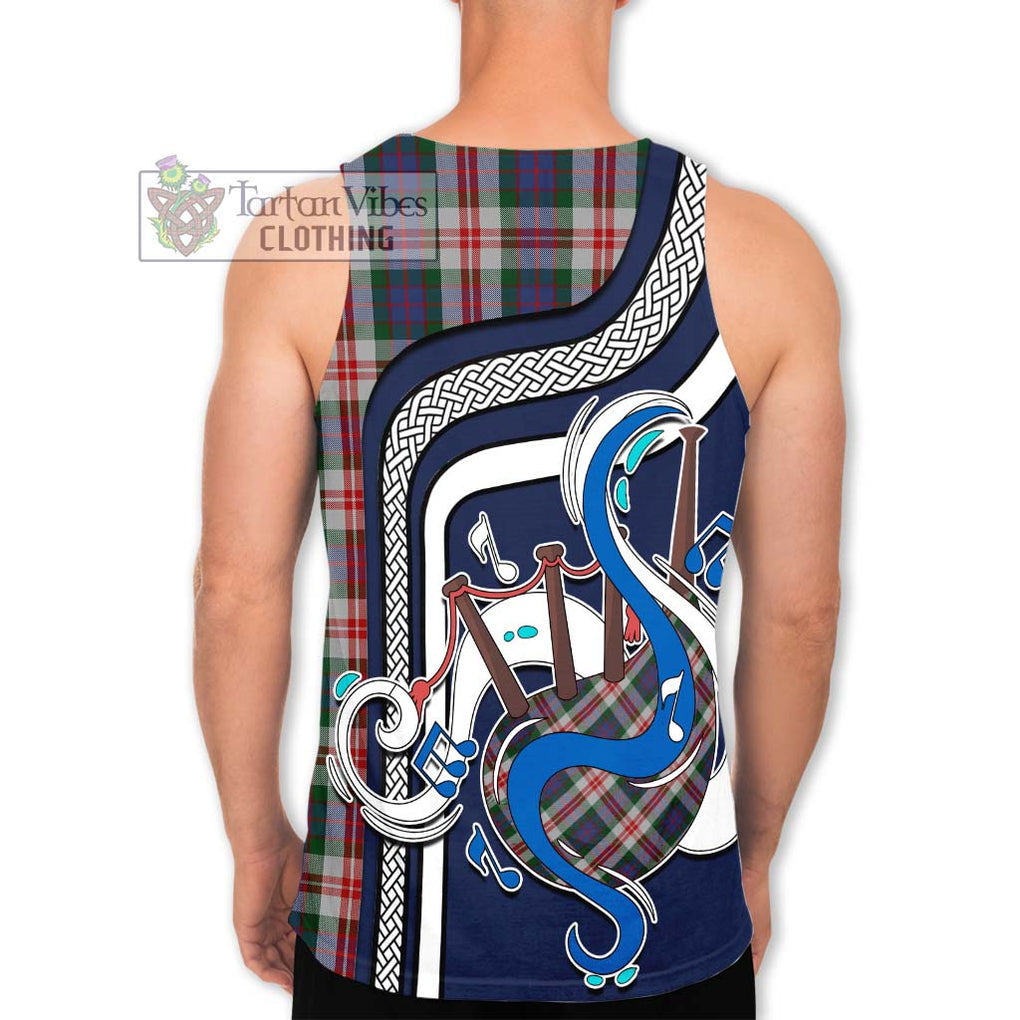 Fraser Red Dress Tartan Men's Tank Top with Epic Bagpipe Style - Tartanvibesclothing Shop