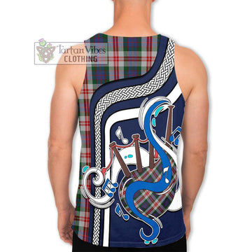 Fraser Red Dress Tartan Men's Tank Top with Epic Bagpipe Style