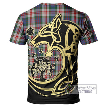 Fraser Red Dress Tartan T-Shirt with Family Crest Celtic Wolf Style